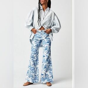 NWT Wrangler X Free People, Wanderer 622 Nautical Print High-Rise Jeans, 25/30
